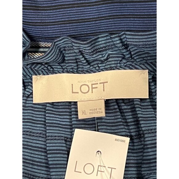 Ann Taylor Loft Women Top Blouse XL Blue Black Striped Sleeveless Round Neck New - Picture 6 of 8